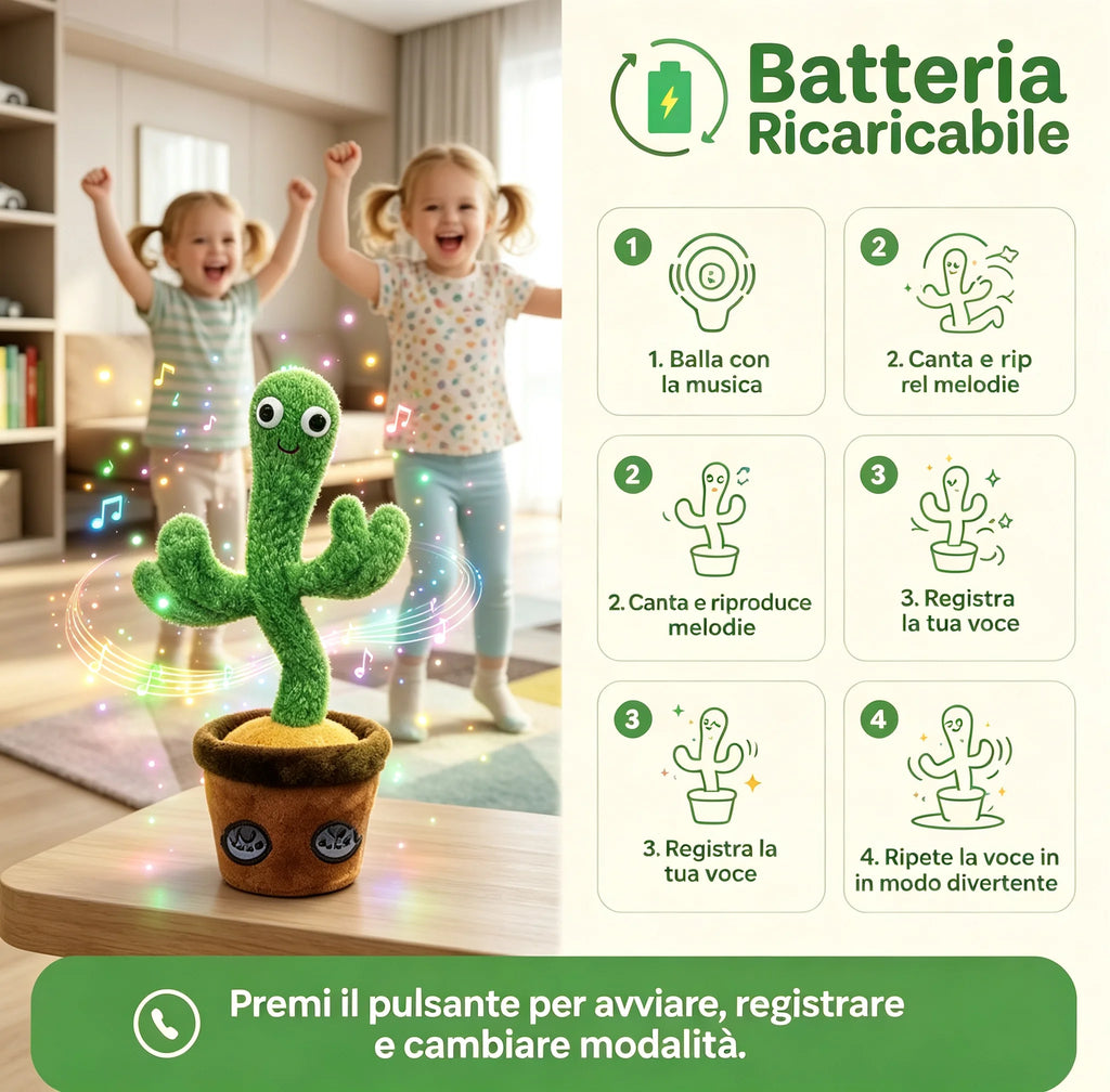 Adorable Dancing Cactus Plush Toy, Interactive Toy That Repeats What You Say, Records Voice and Moves, Plush Toy for Children