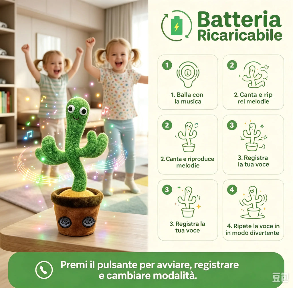 Adorable Dancing Cactus Plush Toy, Interactive Toy That Repeats What You Say, Records Voice and Moves, Plush Toy for Children