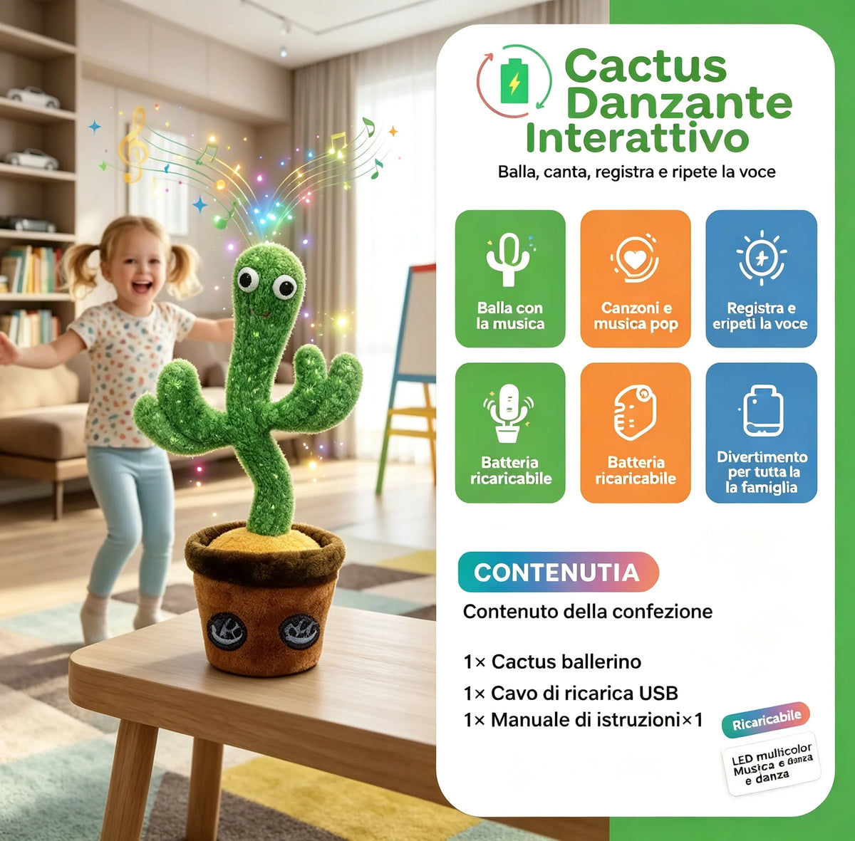 Adorable Dancing Cactus Plush Toy, Interactive Toy That Repeats What You Say, Records Voice and Moves, Plush Toy for Children